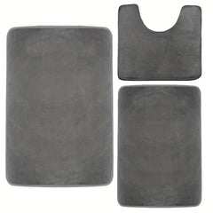 3pcs Velvet Memory Foam Bath Mat Set - Non Slip, Machine Washable