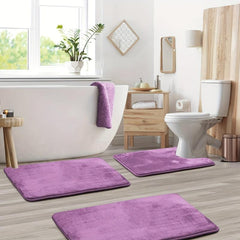 3pcs Velvet Memory Foam Bath Mat Set - Non Slip, Machine Washable