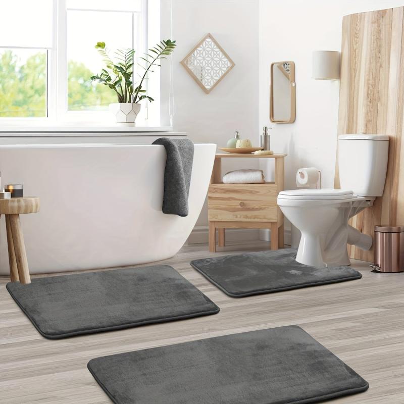 3pcs Velvet Memory Foam Bath Mat Set - Non Slip, Machine Washable