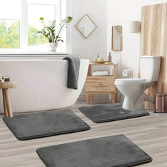 3pcs Velvet Memory Foam Bath Mat Set - Non Slip, Machine Washable