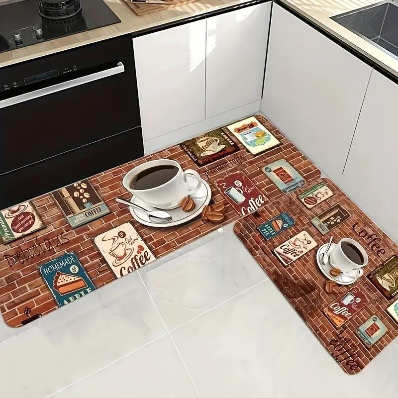 Anti-Fatigue Coffee Print Kitchen Rug Set