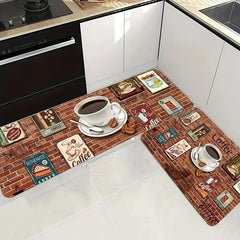 Anti-Fatigue Coffee Print Kitchen Rug Set