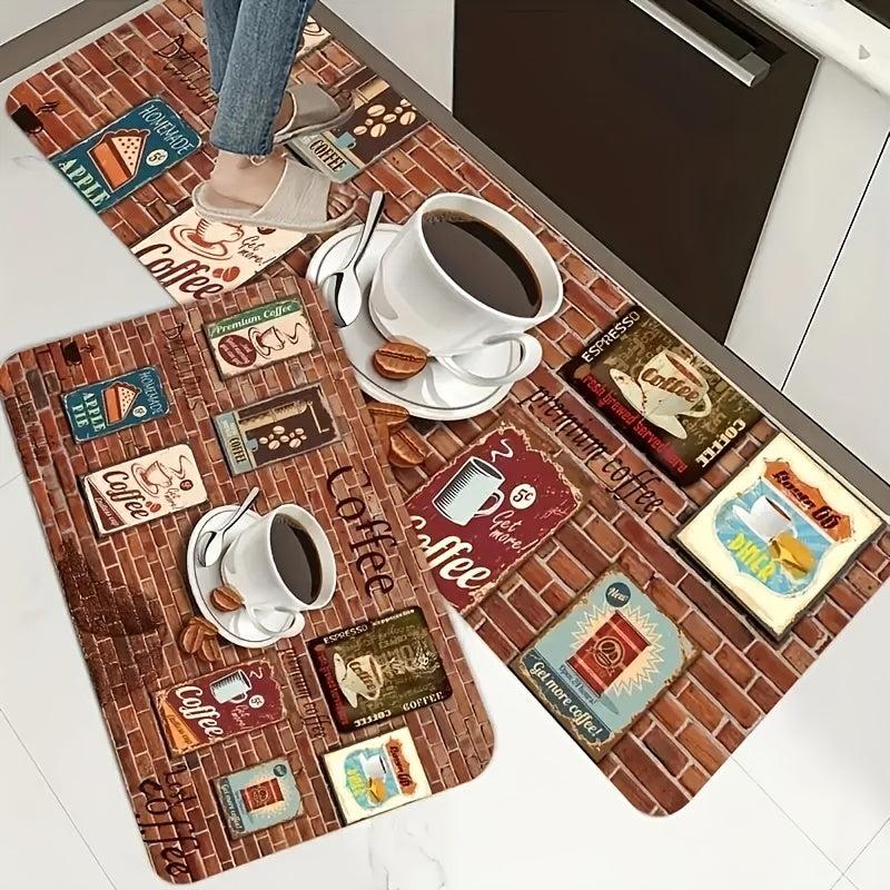 Anti-Fatigue Coffee Print Kitchen Rug Set