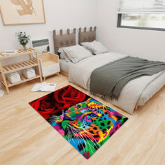 Leopard Rose Fluffy Shaggy Area Rug Non Slip Machine Washable