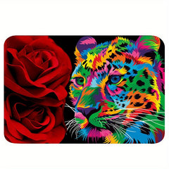 Leopard Rose Fluffy Shaggy Area Rug Non Slip Machine Washable