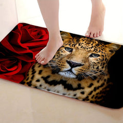 Leopard Rose Fluffy Shaggy Area Rug Non Slip Machine Washable