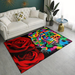 Leopard Rose Fluffy Shaggy Area Rug Non Slip Machine Washable