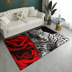 Leopard Rose Fluffy Shaggy Area Rug Non Slip Machine Washable