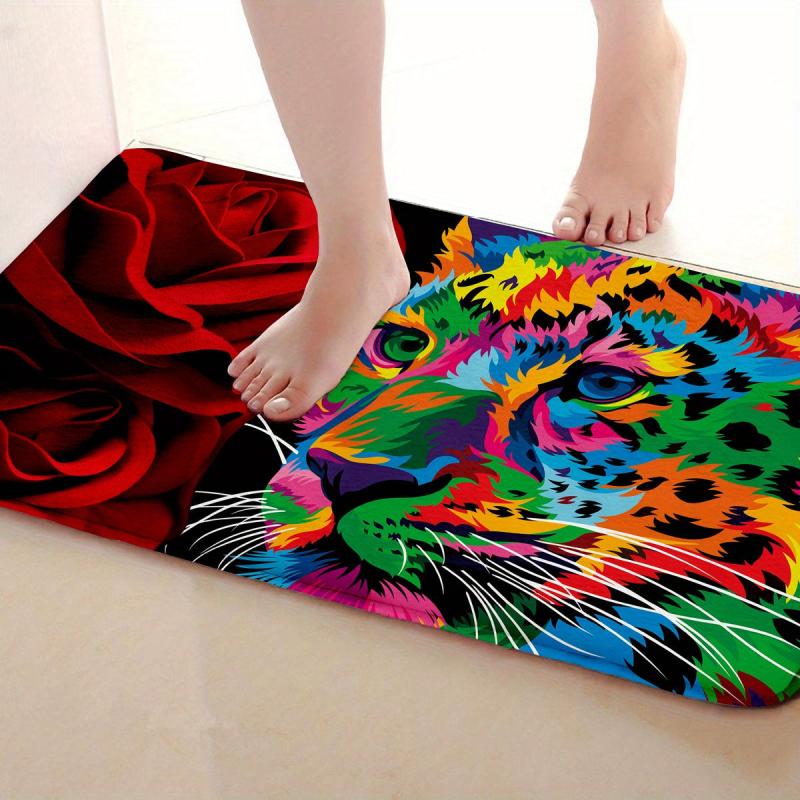 Leopard Rose Fluffy Shaggy Area Rug Non Slip Machine Washable