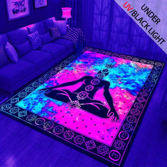 UV Light Yoga Theme Fluorescent Rug Glow Large Non Slip Mat