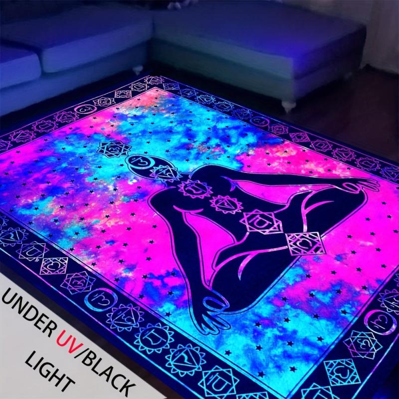 UV Light Yoga Theme Fluorescent Rug Glow Large Non Slip Mat