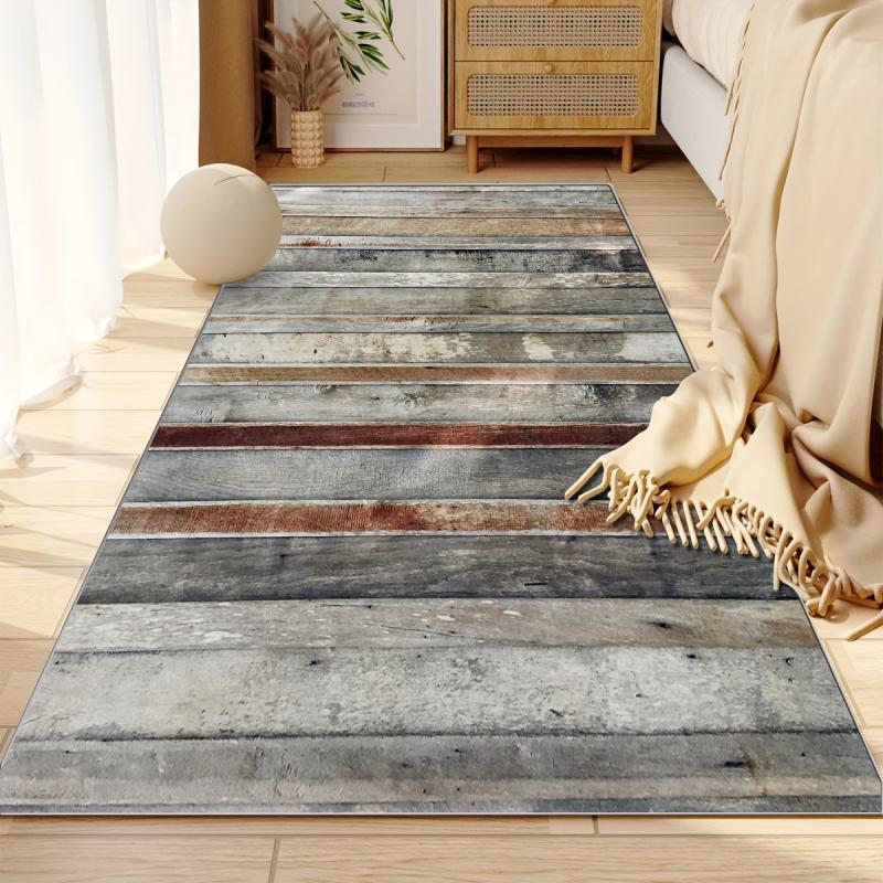 Vintage Wood Print Area Rug Distressed Mat for Living Room Bedroom