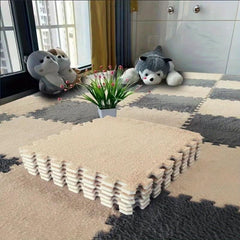 6pcs Plush Puzzle Foam Floor Mat Square Interlocking Carpet Fluffy Area Rug