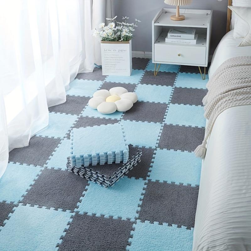 6pcs Plush Puzzle Foam Floor Mat Square Interlocking Carpet Fluffy Area Rug