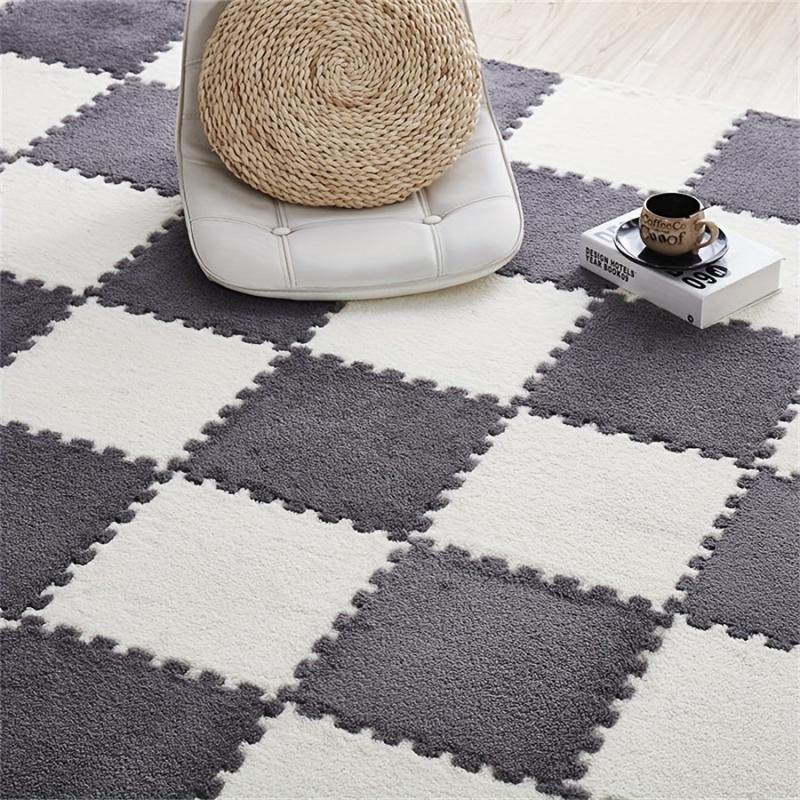 6pcs Plush Puzzle Foam Floor Mat Square Interlocking Carpet Fluffy Area Rug
