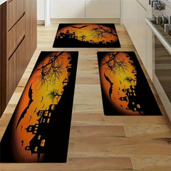 Orange Halloween Carpet Bat Pattern Floor Mat Long Strip Rug for Home Decor