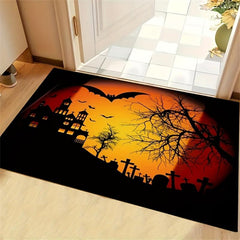 Orange Halloween Carpet Bat Pattern Floor Mat Long Strip Rug for Home Decor