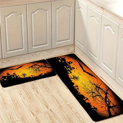 Orange Halloween Carpet Bat Pattern Floor Mat Long Strip Rug for Home Decor