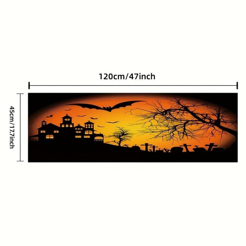 Orange Halloween Carpet Bat Pattern Floor Mat Long Strip Rug for Home Decor