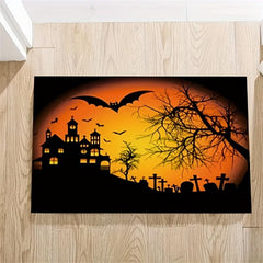 Orange Halloween Carpet Bat Pattern Floor Mat Long Strip Rug for Home Decor