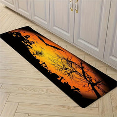 Orange Halloween Carpet Bat Pattern Floor Mat Long Strip Rug for Home Decor