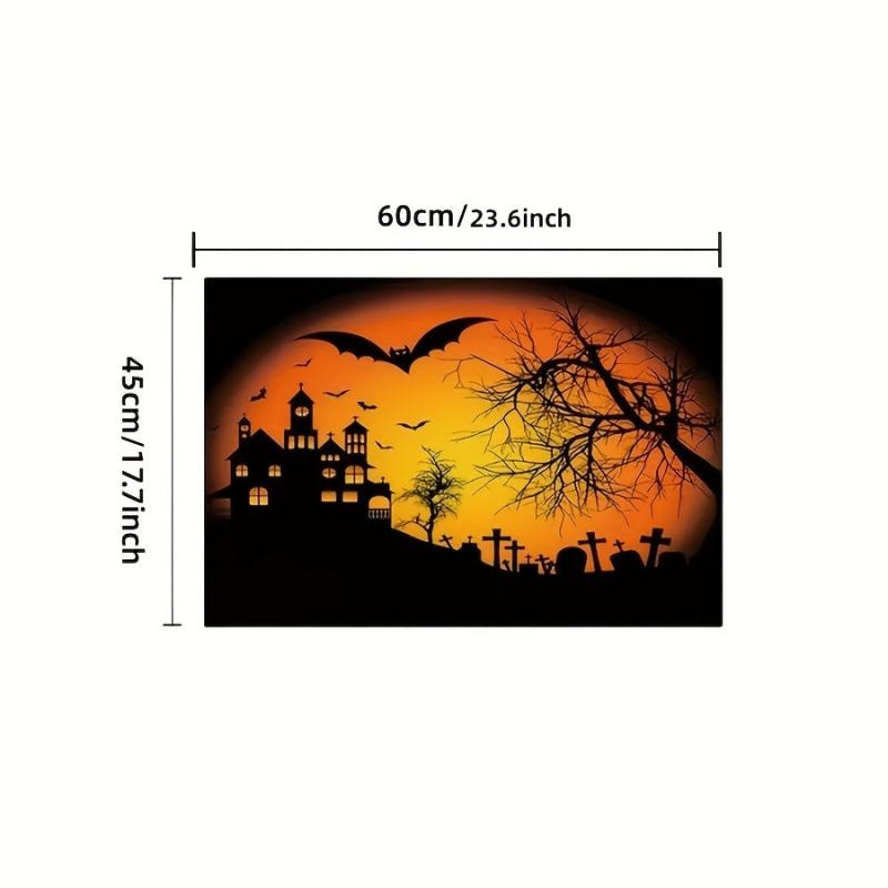 Orange Halloween Carpet Bat Pattern Floor Mat Long Strip Rug for Home Decor