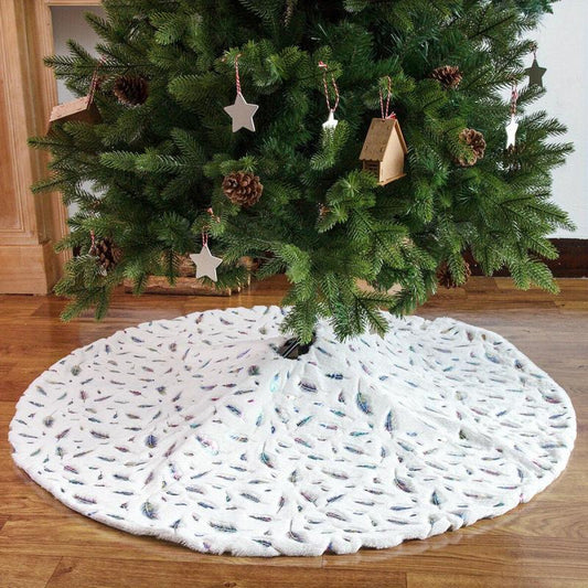 Colorful Feather Christmas Tree Skirt for Holiday Decoration
