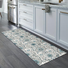 Damask Floral Area Rug Grey Small Entryway Boho Doormat Faux Wool Washable
