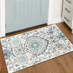 Damask Floral Area Rug Grey Small Entryway Boho Doormat Faux Wool Washable