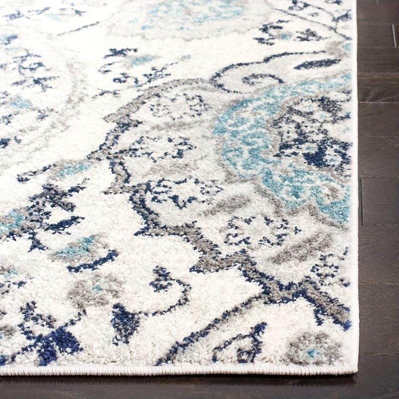Damask Floral Area Rug Grey Small Entryway Boho Doormat Faux Wool Washable
