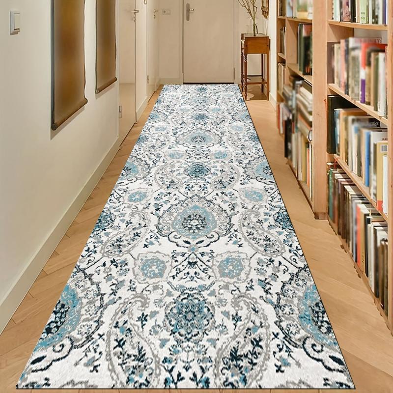 Damask Floral Area Rug Grey Small Entryway Boho Doormat Faux Wool Washable