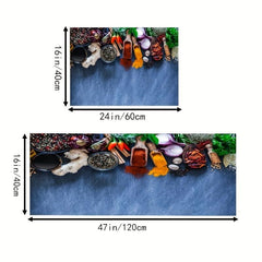 2pcs Cushioned Anti Fatigue Kitchen Rug Spice Pattern Soft Thickened Kitchen Rug