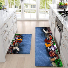 2pcs Cushioned Anti Fatigue Kitchen Rug Spice Pattern Soft Thickened Kitchen Rug