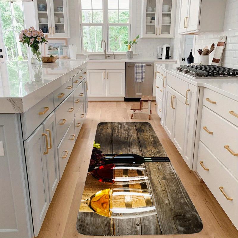 Wine & Goblet Pattern Kitchen Floor Rug Dirt Resistant Waterproof Kitchen Mat