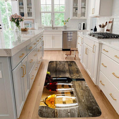 Wine & Goblet Pattern Kitchen Floor Rug Dirt Resistant Waterproof Kitchen Mat