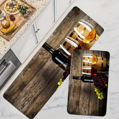 Wine & Goblet Pattern Kitchen Floor Rug Dirt Resistant Waterproof Kitchen Mat