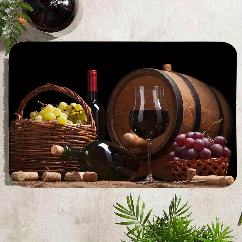 Wine & Goblet Pattern Kitchen Floor Rug Dirt Resistant Waterproof Kitchen Mat