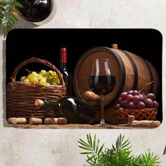 Wine & Goblet Pattern Kitchen Floor Rug Dirt Resistant Waterproof Kitchen Mat