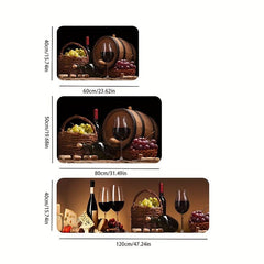 Wine & Goblet Pattern Kitchen Floor Rug Dirt Resistant Waterproof Kitchen Mat