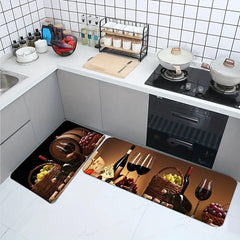 Wine & Goblet Pattern Kitchen Floor Rug Dirt Resistant Waterproof Kitchen Mat