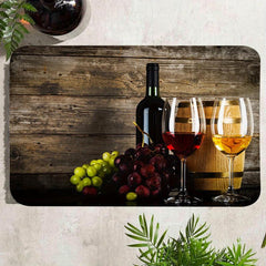 Wine & Goblet Pattern Kitchen Floor Rug Dirt Resistant Waterproof Kitchen Mat