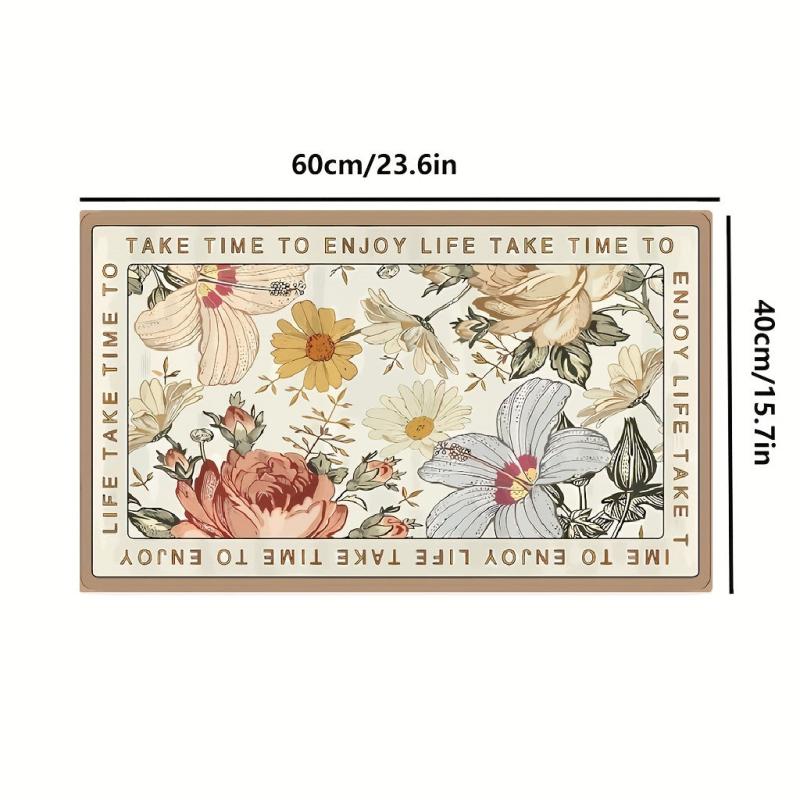 Floral Floor Mat Absorbent Non Slip Bathroom Carpet Small Washable Quick Dry