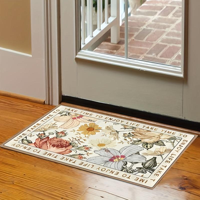 Floral Floor Mat Absorbent Non Slip Bathroom Carpet Small Washable Quick Dry