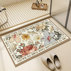 Floral Floor Mat Absorbent Non Slip Bathroom Carpet Small Washable Quick Dry