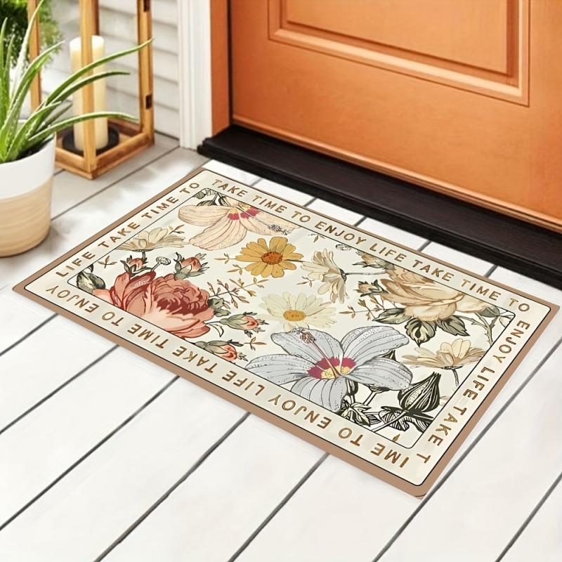 Floral Floor Mat Absorbent Non Slip Bathroom Carpet Small Washable Quick Dry