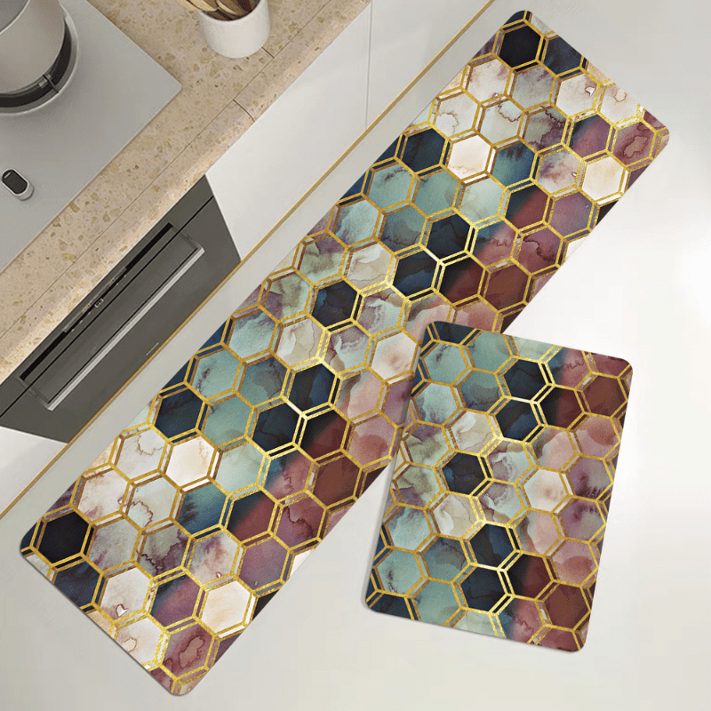 Hexagon Pattern Floor Mat Modern Kitchen Rug Indoor Carpet