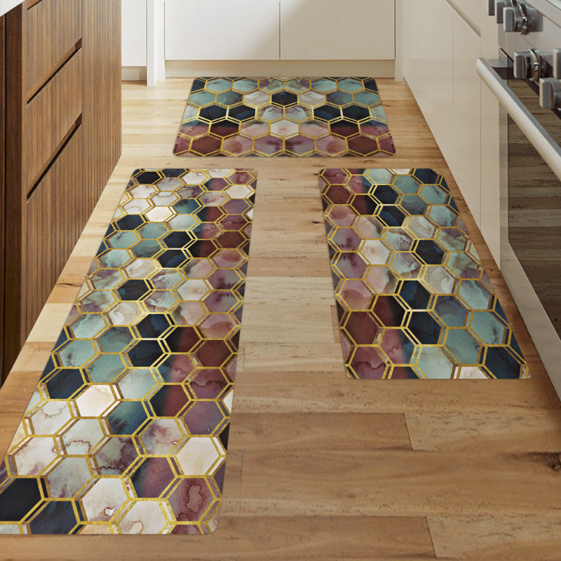 Hexagon Pattern Floor Mat Modern Kitchen Rug Indoor Carpet
