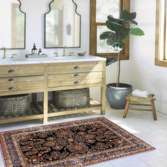Floral Graphic Vintage Rug Washable Soft Non Slip Mat For Living Room & Bedroom