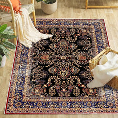 Floral Graphic Vintage Rug Washable Soft Non Slip Mat For Living Room & Bedroom