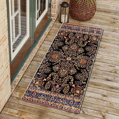 Floral Graphic Vintage Rug Washable Soft Non Slip Mat For Living Room & Bedroom